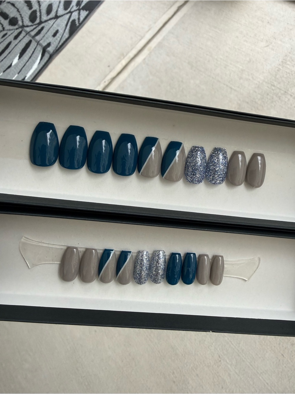 Blue & Gray Glitter Coffin Press-On Nail Set - Picture 4 of 8